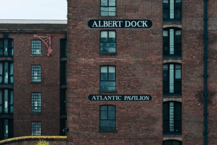 Close up shot of the exterior of Atlantic Pavilion at the Royal Albert Dock.